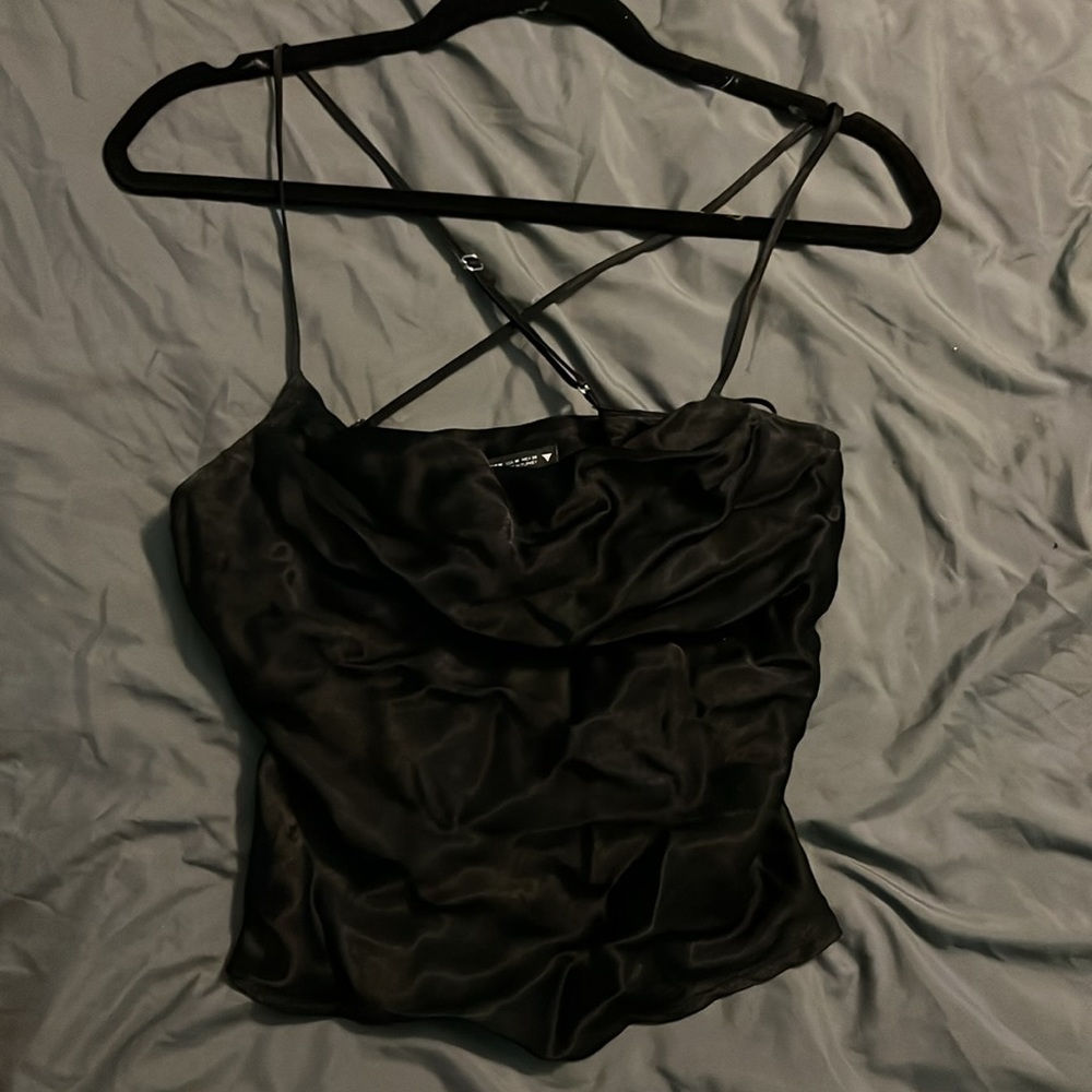 Zara Satin Cowl Neck Tank Top